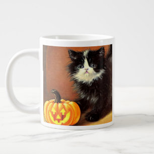 Vintage Black and White Halloween Kitten Jumbo Mugg