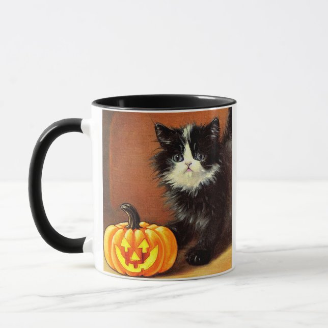 Vintage Black and White Halloween Kitten Mugg (Vänster)