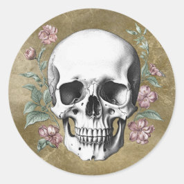 Vintage black and white hand drawn skull tattoo runt klistermärke