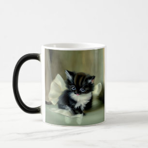 Vintage Black and White Kitten Tunga Stickout Magisk Mugg