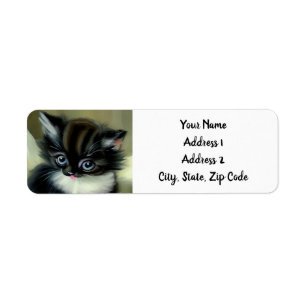 Vintage Black and White Kitten Tunga Stickout Returadress Etikett