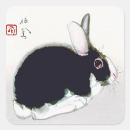 Vintage Black and White Rabbit, japansk Art Fyrkantigt Klistermärke