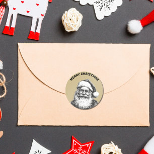 Vintage Black and White Santa Guld Runt Klistermärke