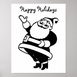 Vintage Black and White Santa Helgdag Poster