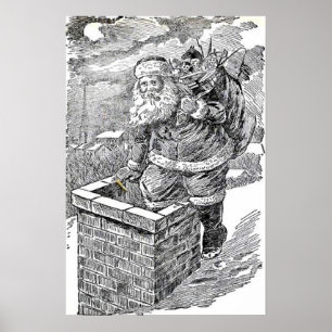 Vintage Black and White Santa Scarf Poster