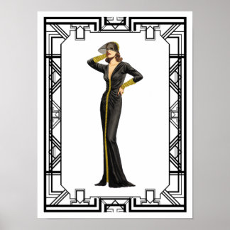 Vintage Black and White Slinky Silke Gown Mode Poster