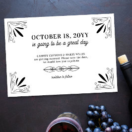 Vintage Black and White Typography Bröllop Spara Datumet