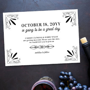Vintage Black and White Typography Bröllop Spara Datumet