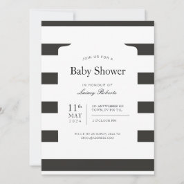 Vintage Black and White Vågrät Rand Shower Inbjudningar