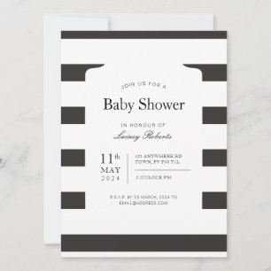Vintage Black and White Vågrät Rand Shower Inbjudningar