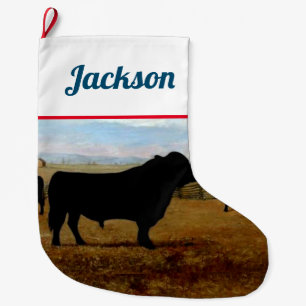 Vintage Black Angus Bull Stor Julstrumpa