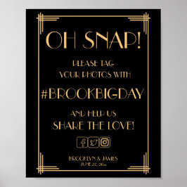 Vintage Black Art Deco Gatsby Hashtag Sign 8x10 Poster