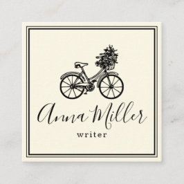 Vintage Black Bicycle Flowers Writer Beige Retro Fyrkantigt Visitkort