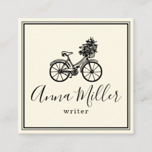 Vintage Black Bicycle Flowers Writer Beige Retro Fyrkantigt Visitkort