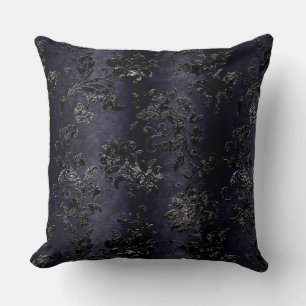 Vintage Black Blommigt Damask Mörk Lila Mönster Kudde