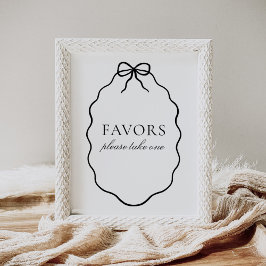 Vintage Black Bow Girl Baby Shower Favors Sign Poster
