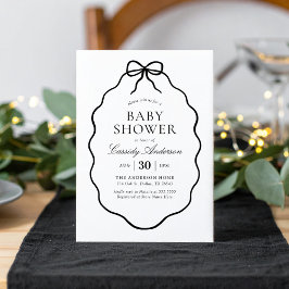 Vintage Black Bow Girl Baby Shower Inbjudningar