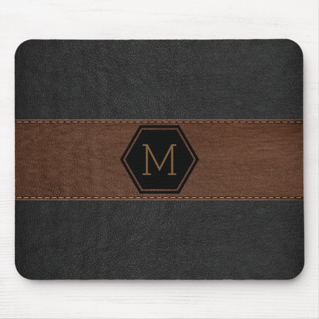 Vintage Black & Brown Leather Print Monogram Mouse Musmatta (Framsidan)
