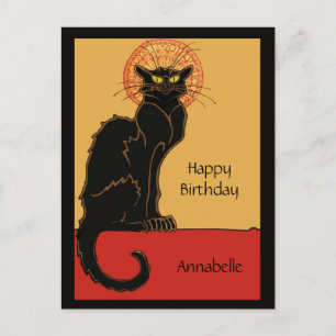 Vintage Black Cat Grattis på födelsedagen personal Vykort
