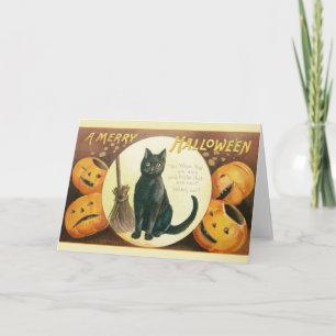 Vintage Black Cat Halloween-hälsningskort Kort