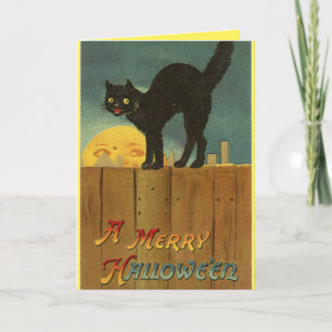 Vintage Black Cat Halloween Kort