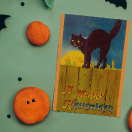 Vintage Black Cat Halloween Kort