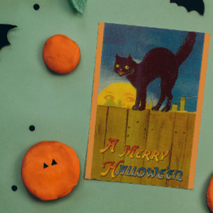 Vintage Black Cat Halloween Kort