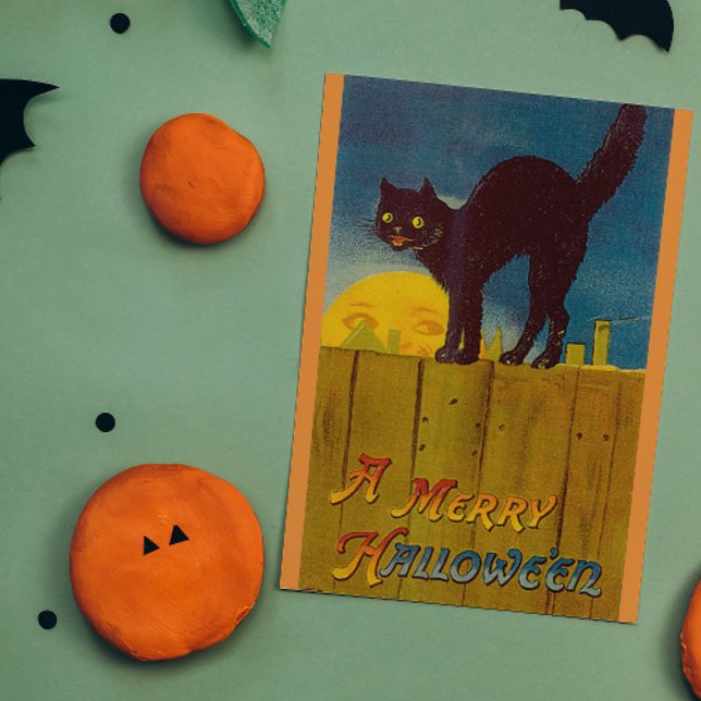 Vintage Black Cat Halloween Kort (Skapare uppladdad)