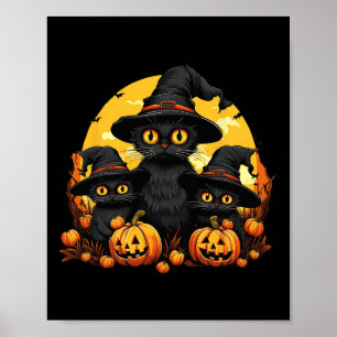 Vintage Black Cat Halloween Pumpkin Funny Cat Hall Poster