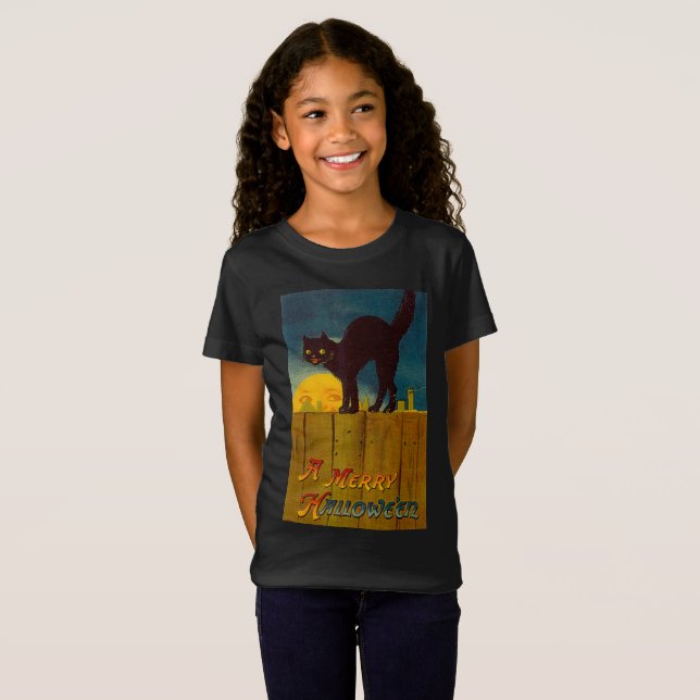 Vintage Black Cat Halloween T-shirt (Hel framsida)