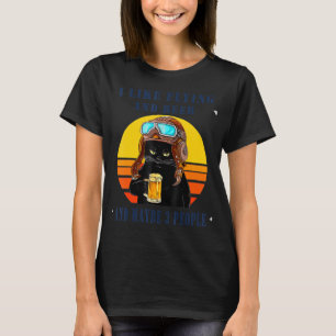 Vintage Black Cat jag gillar att flyga och öl och T Shirt