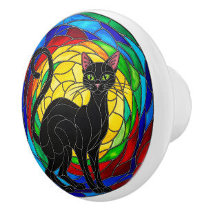 Vintage Black Cat Knob, färgstark mosaik Knopp