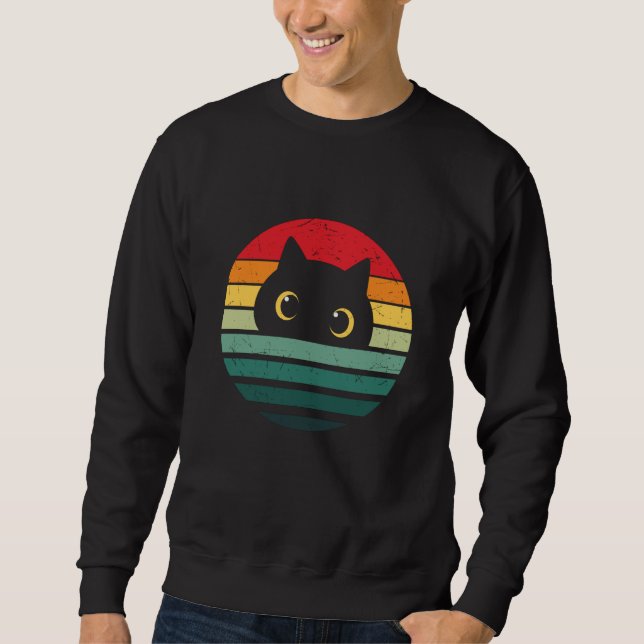 Vintage Black Cat Lång Ärmad Tröja (Framsida)