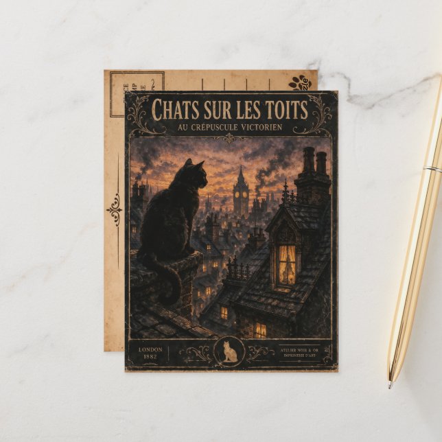 Vintage Black Cat London Postcard Vykort (Fram/Back In Situ)