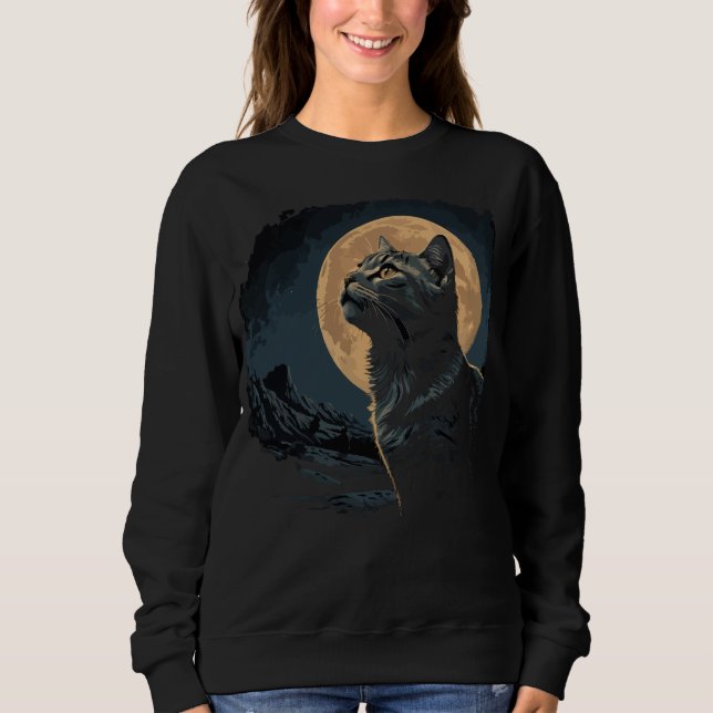 Vintage Black Cat Måne T Shirt (Framsida)