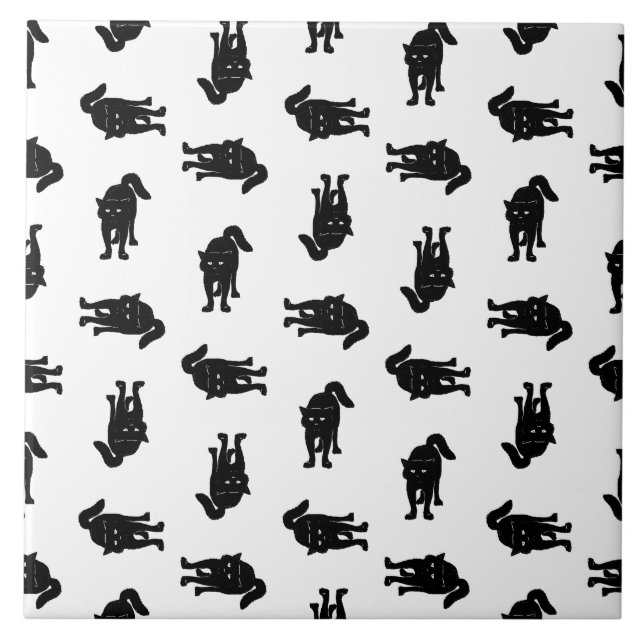 Vintage Black Cat Mönster ANPASSNINGSBAR BAKGRUND  Kakelplatta (Framsidan)
