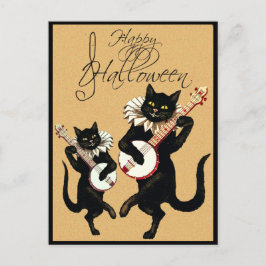 Vintage Black Cat Music med Banjo Happy halloween Vykort