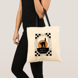 Vintage Black Cat och Måne Halloween Bag Tygkasse