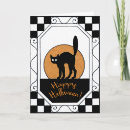 Vintage Black Cat och Måne Halloween Card Kort