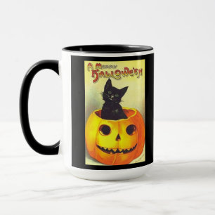 Vintage Black Cat och Pumpkin Mugg