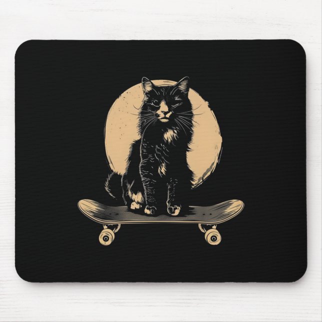 Vintage Black Cat Skateboarding Funny Skateboard C Musmatta (Framsidan)
