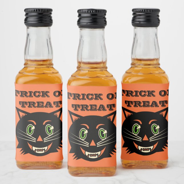 Vintage Black Cat Spritflaskor Etikett (Flaskor)