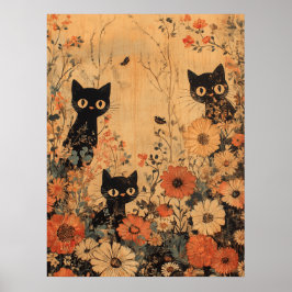 Vintage Black Cat Trio Poster