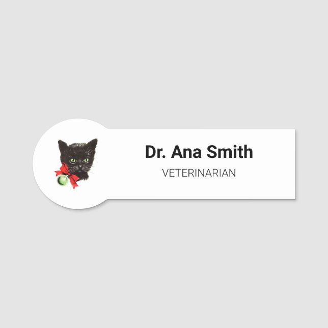 Vintage Black Cat veterinäryrke Namnbricka (Framsida)