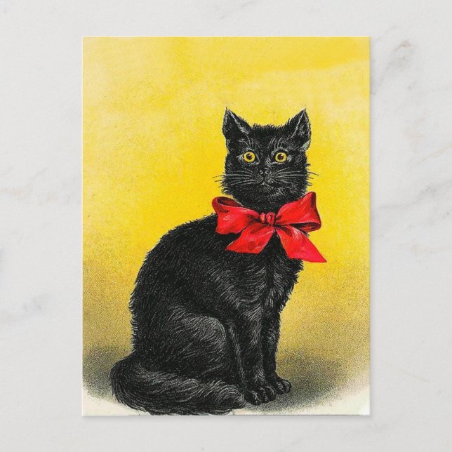 Vintage Black Cat Vykort (Framsida)