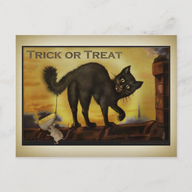 Vintage Black Cat-vykort Vykort (Framsida)