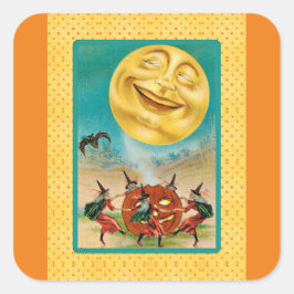 Vintage Black Cat Witch Halloween Sticker Fyrkantigt Klistermärke