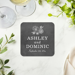 Vintage Black Chalkboard Bröllop Monogram Underlägg Papper Kvadrat