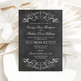 Vintage Black Chalkboard Flourish Bröllop Inbjudningar