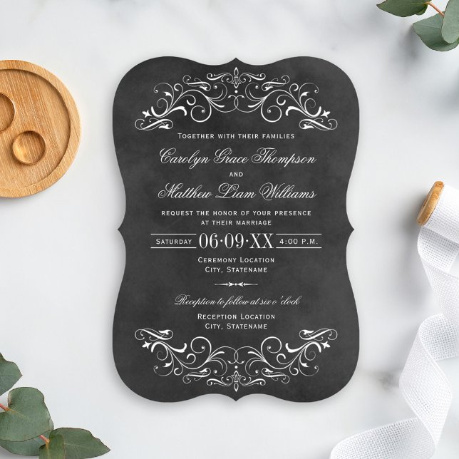 Vintage Black Chalkboard Flourish Bröllop Inbjudningar (Skapare uppladdad)